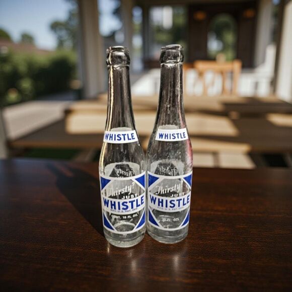 Set of 2 1940s Vintage Whistle Soda Bottle 10oz - Picture 1 of 5